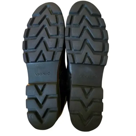 Vionic Lani Black Leather Lace Up Boots Size 9.5 Low Heel Comfort Edgy Grunge - Picture 7 of 10